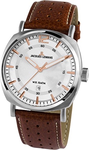 JACQUES LEMANS Herrenuhr Lugano Lederarmband massiv Edelstahl 1-1943B