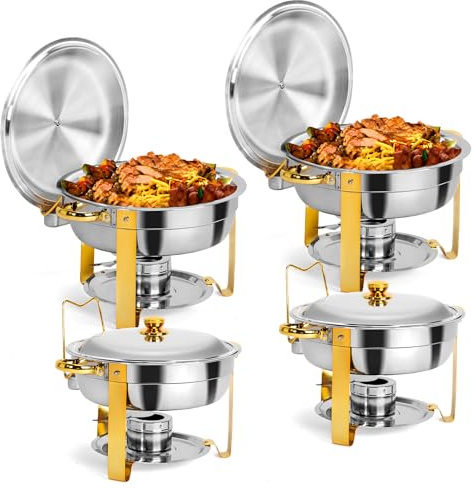 ROVSUN rosvun 5 qt 2/4/6/8 verpackt in voller größe Upgraded Edelstahl mit futternapf Buffet runde Catering Warmer Set Chafing 4 Round-Silber