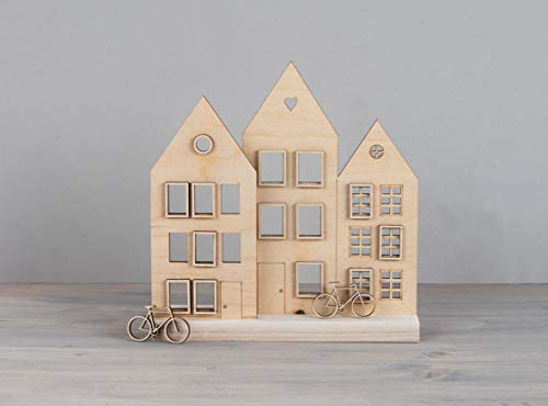 Rayher 62891505 Holzmotiv Häuser, FSCMixCred, 18-teilig, Weihnachtshaus, Weihnachtsdorf, Weihnachtsstadt, Natur