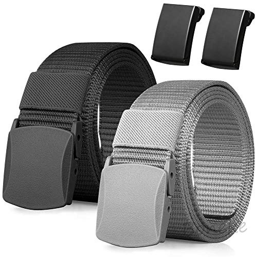 Nylon bälte, 2 Pack Män Militär Taktisk Andningsbart bälte, snabbt genom flygplatsens säkerhet, Metallspänne + Plastspänne, 51.18in (130cm)