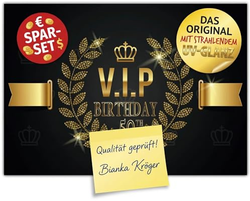 BREITENWERK A4 XXL 50 Geburtstag Karte VIP 50th BIRTHDAY mit Umschlag - edle Geburtstagskarte Glückwunschkarte zum 50. Geburtstag für Mann Frau