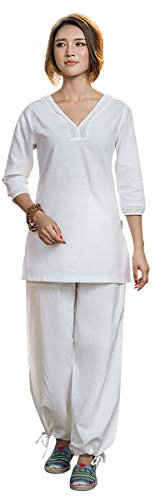 KSUA Kvinnor kampsport uniform kung fu kläder bomull Tai Chi kläder träning kostym med trekvarts ärmar Vit 2 UK M/ Tag L