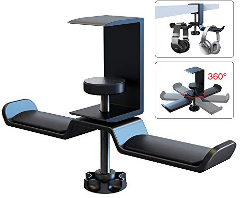 6amLifestyle Dual Rotatable Headphone Stand Hanger Under Desk Clamp Headset Holder Aluminum Load up to 11lb Headset Stand Hanger Compatible with Universal Headphones, Black 6A-13BK