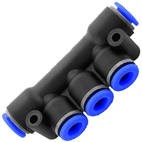MegaHaustechnik Verteiler-Steckverbinder mit 3 Abgängen 8x8x8x8x8 Pneumatik Fitting für Druckluft-Schlauch-Außendurchmesser 8mm zum Stecken, Schnellkupplung Anschluß