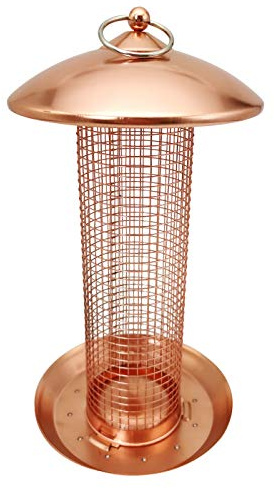 Dehner Natura Premium Wildvogel Futtersäule Chloe, Futterstation für Wildvögel, Futterstelle wetterfest / hängend, Ø 16 cm, Höhe 30 cm, Metall, kupfer