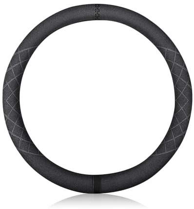 Ergocar Auto Lenkradbezug Rutschfester Auto Sport Lenkradschutz Mikrofaser Wildleder Winter Warm für Lenkrad Durchmesser 38cm (15 ) (Schwarz)