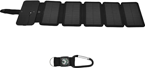 Panneau Solaire,Banque d'alimentation Solaire,Chargeur Solaire pour Telephone, Chargeur de Charge Direct Universel Portable Pliable à Double Sortie pour Alimentation Mobile à 3 preuvesm(Noir)(5 Fold)