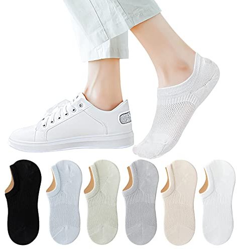 TAGVO 6 Pares Calcetines Invisibles Cortos Tobilleros Mujer Algodón, Silicona Antideslizante Transpirables Anti-Olor, Deportivos de Compresión para Entrenador, Casuales