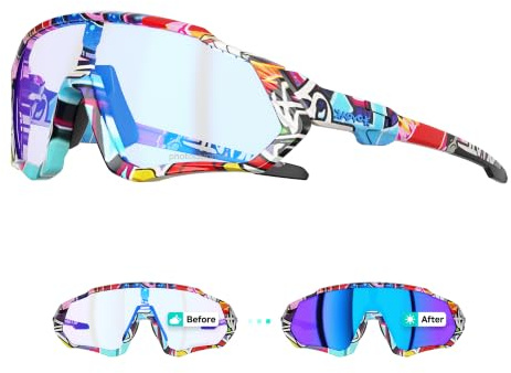 KAPVOE Photochromic Cycling Glasses For Men Women MTB BMX Clear Sports Sunglasses Running Volleyball Tennis Driving Fishing Softball Mountain Golf Hiking 01 BLUE