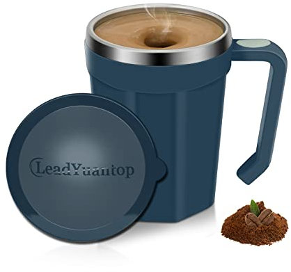 LeadYuantop Self Stirring Coffee Mug, 18 oz Automatic Magnetic Electric Mixing Cup Stainless Steel Travel Cup for Coffee, Chocolate, Milk, Tea, Office, Home, Kitchen (Blue)