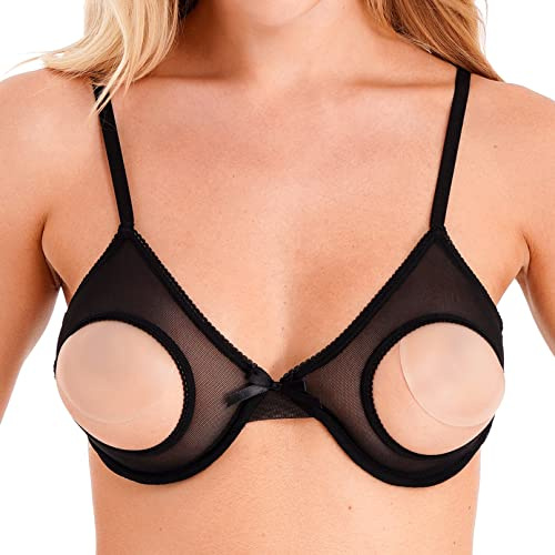 TiaoBug Damen Ouvert BH Erotik Bra Brustfreie Unterwäsche Bikinioberteil Schwarz XXL