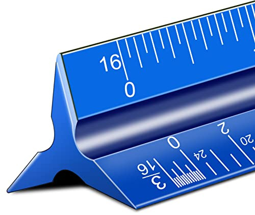 Architectural Scale Ruler, 12'' Imperial Architect Scale, Aluminum Engineer Scale Ruler, Scale Ruler for Blueprints, Metal Scale Ruler, Architecture Ruler, Triangle Drafting Ruler, Architect Ruler