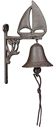 Relaxdays Cloche en Fonte, Design Antique, Sonnette Jardin, Corde, Clochette pour l’extérieur, Accessoire Mural, Marron
