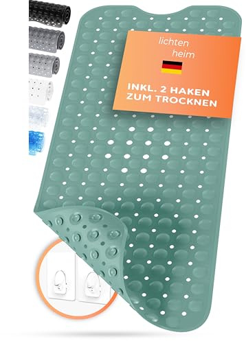 LICHTENHEIM Alfombrilla de ducha antideslizante Sensitiv 100 x 40 cm, incluye 2 ganchos, alfombrilla antideslizante para bañera, sin BPA, resistente al moho y lavable (verde)