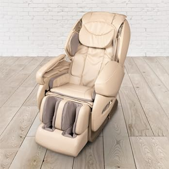 trends4cents PureHaven Massage-Sessel Knet- und Klopfmassage Heizfunktion Bluetooth USB Sprachsteuerung beige PU-Leder Fuß- Rücken- und Gesäßmassage
