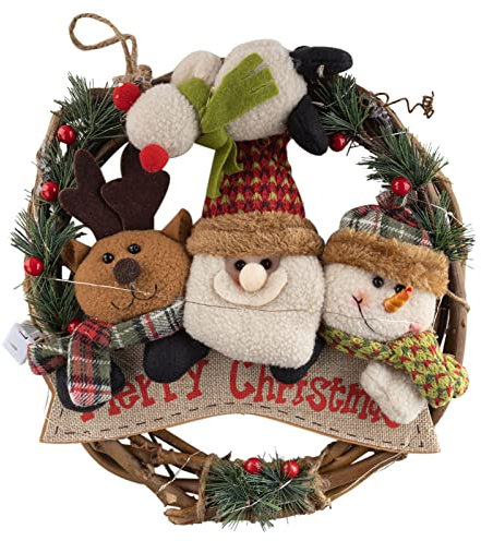 Weidenkranz Weihnachten leuchtende Dekorationen Kranz Tür hängend Shop Wand Fenster Multipattern Puppe Weihnachtskranz Ornamente Holz Reifen (C, A)