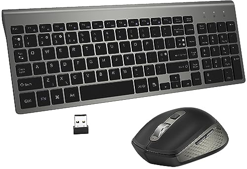 Wireless Keyboard and Mouse Sets - QWERTY UK USB Ful-Size Slim Keyboard Silent Mouse for Windows PC/Laptop/Surface/Mac (Gray)