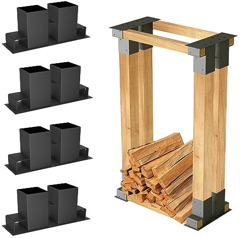 SUBTLETY Holzstapelhilfe Feuerverzinkt Holzstapelhalter Stabile Brennholz Stapelhilfe Brennholzregal Innen- und Außenbereich Kaminholzregal Selber Gestell für Holz Kaminholz Holzhalter (4 Stück)