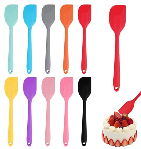 FIHODONE 10 spatole in silicone multicolore da 21 cm, spatola in silicone resistente al calore, 500°F, accessori da forno in silicone, per cottura e cottura