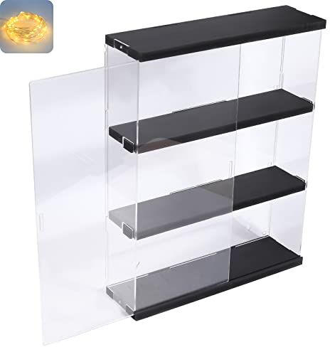 Nynelly 3 Shelf Clear Acrylic Display Case with Door - Wall Display Shelf for Models, Figures, Funko Pop, Pop Mart, Labubu, Sonny Angel, Smiski - Assemble Dustproof Display Box (29.5x8.5x38 cm, Black)