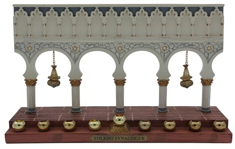Majestic Giftware Toledo Synagoge Menora - Keramik Chanukah-Kerzenhalter, 8 Kerzen, 30,5 x 10,2 x 17,8 cm, Chanukka-Menora