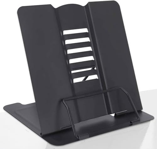 Book Stand - Book Holder for Reading, Multifunctional Reading Rack, Adjustable Angle Metal Book Stands Holders, Portable Cook Book Stands for Kitchen Recipe Document Office School Library (Black)