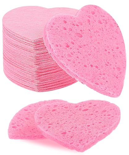 55 Pieces Pink Facial Sponges for Estheticians Compressed Heart Face Sponges Natural Reusable Heart Shaped Sponges for Face Cleansing and Exfoliating Heart Sponges for Daily Cleansing Makeup Removal