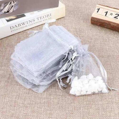 50 Stück transparente Organza-Geschenktüten für Weihnachten, Halloween, Geschenkbox, Verpackung, Geschenktüten, Hochzeit, Süßigkeitenbox, Schokoladentüten, Silber