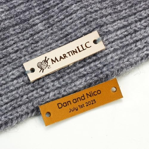 25 Stück Personalisiert Handmade Label Aus Leder Mit Logo/Text, Kleider Etiketten, Handmade Label Zum Annähen Personalisiert, DIY Hüte Taschen Nähen Zubehör (10X40 Mm)