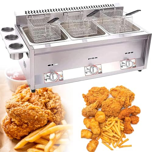 YANGYMM Friteuse à Gaz Commerciale Professionnelle, Friteuse pour Double Cylindre en Acier Inoxydable, Grande Capacité, Cuisine de Comptoir de Restaurant Amovible Lavable, pour Poisson, Frites Dinde