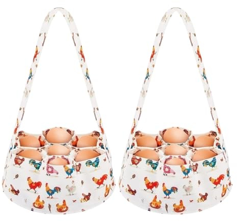 HYKJCSS Huevera Gallina Cesta Recolectora De Huevos Frescos De 2 Piezas con 7 Bolsas para Granja Hueveras