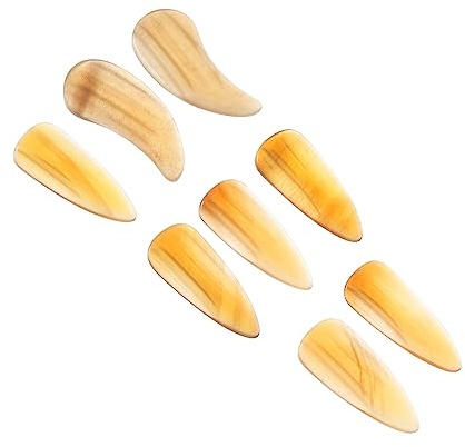Guzheng Kunstnägel 8 Stück Doppelt Gerillt aus Ochsenhorn Gelb | Leicht zu Reinigen, Mittlere Stärke, für Fingernägel und Instrumente, Lerngebrauch, Praktisches