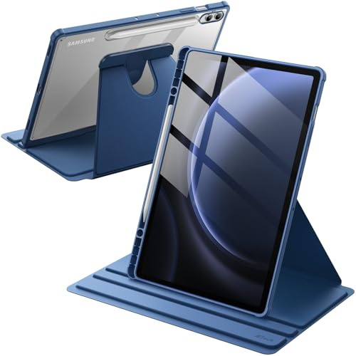 JETech Funda Giratoria para Galaxy Tab S10+/S9 FE+/S9+ 12,4, Marino | Para 2024/2023 Modelo, Soporte Giratorio 360°, Diseño con Carcasa Trasera Transparente, con S Pen Soporte