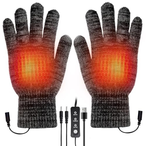 USB-beheizte Handschuhe für Männer und Frauen, Winter Thermo Heizhandschuhe, waschbar, Touchscreen, Laptop, verdickte Strickhandschuhe mit 3 Heizstufen zum Fahren Laufen Skifahren Camping (Black, 30)