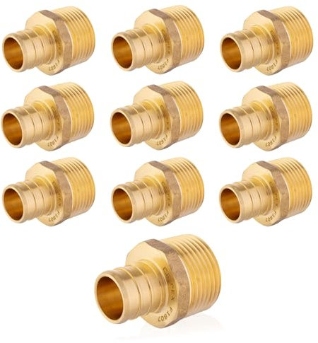 Seelink (10-Pack) PEX Fittings, Pex 1x1 Male Threaded NPT Adapter, Brass Crimp Fittings, for PEX Tubing Pipe Plumbing, ASTM F1807(PEX1807278)