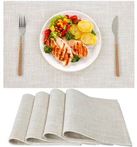 HNNFMY Boho Table Placemats Set of 4 Washable Placemats Rustic Cloth Table Place Mats Heat Resistant Dining Table Mats for Farmhouse Kitchen Restaurant(Beige)