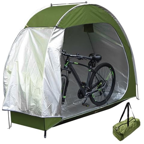 XJKLBYQ Outdoor Bike Covers Storage Shed Tent,210D Oxford Thick Waterproof Fabric Bike Shed,Neat Tent Bicycle Cover Built-In Storage Pockets and Ventilation Windows for Outside Storage