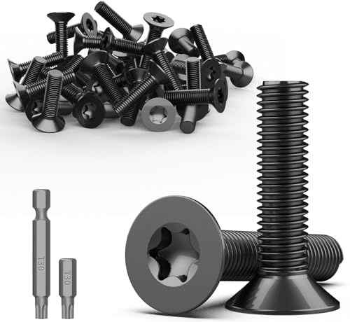 TXXATX 30 Stück Senkkopfschrauben M6 Edelstahl A2 V2A Senkkopf Torx Schrauben M6 x 25 mm Flachkopfschrauben Torx Selbstschneidende Maschinenschrauben Vollgewinde Möbelschrauben mit T40 Torx Bit
