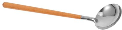 JECOMPRIS Japanese Water Ladle Stainless Steel Soup Spoon with Wood Handle Integrated Strainer Heavy Duty Mixing and Serving Utensil Easy Clean Kitchen Copper Ladle