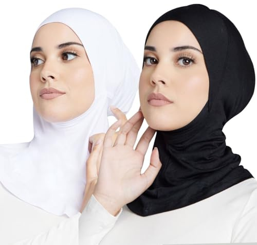 Hophor Women Hijab Undercap Soft Large Hijab Cap Under Scarf for Women Muslim Jersey Caps(Black+White)
