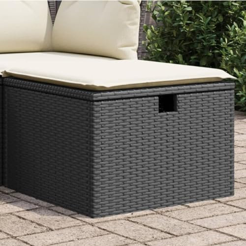 Xichuzi Gartenhocker mit Kissen Schwarz 55x55x37 cm Poly Rattan, Balkon Hocker, Fusshocker Garten, Hocker Garten, Fußhocker Für Sessel, Gartenmöbel Hocker - 366002