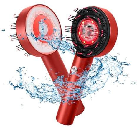 Scalp Massaging Brush, Upgraded IPX7 Waterproof 3-in-1 Red Blue Light Power Motor Electric Scalp Massager, Scalp Massage Comb, Hair Oil Applicator, 3 Modes Hair Massager Scalp Relaxation (Red)