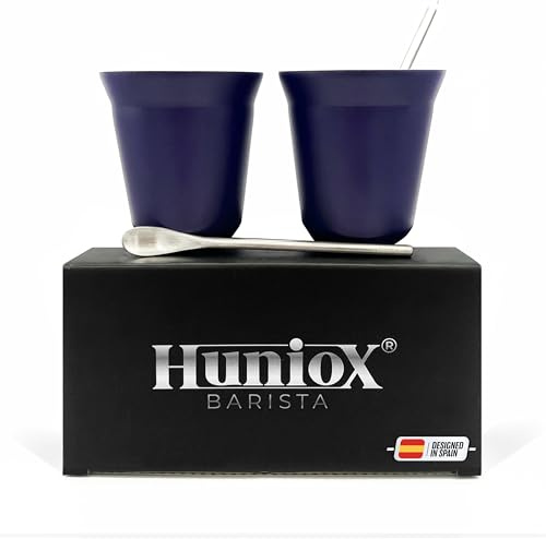 Huniox® 2 X 160 Ml | Espressotassen Mit Untertassen – Espressotassen Dickwandig – Latte Macchiato Gläser – Kaffeebecher Ohne Henkel – Mokkatassen | Inklusive 2 Designlöffel (Amethyst, 160 Ml)
