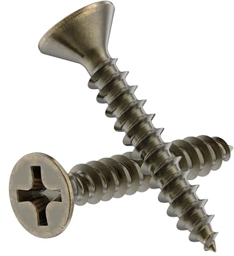 #4 x 5/8 Antique Brass Flat Head Phillips Wood Screws - Pack of 25 - Self Tapping Screws for Wood - FH458-SAB