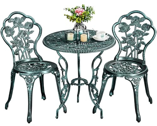 Yaheetech 3tlg. Bistro Set Balkonset Gartenset mit Stühlen Gartenmöbel-Set Zwei Sitzhocker Gartenmöbel im antiken Stil Aluguss Grün