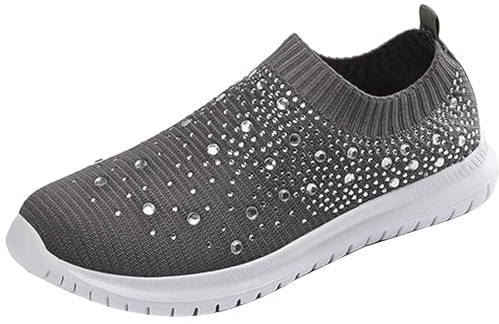 Glitzer Sportschuhe Damen Mesh Turnschuhe mit Strass Laufschuhe Atmungsaktiv Mode Turnschuhe Fitness Running Slip On Joggingschuhe Frauen Outdoor Athletisch Walkingschuhe Barfußschuhe