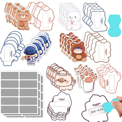 Rubbellose Selber Machen, Rubbelaufkleber für Gastgeschenk Kindergeburtstag, Rubbelkarten zum Selber Beschriften, Rubbelsticker für Klasse und Kindergeburtstag Gastgeschenke, 30 Stk (silbrig 1)