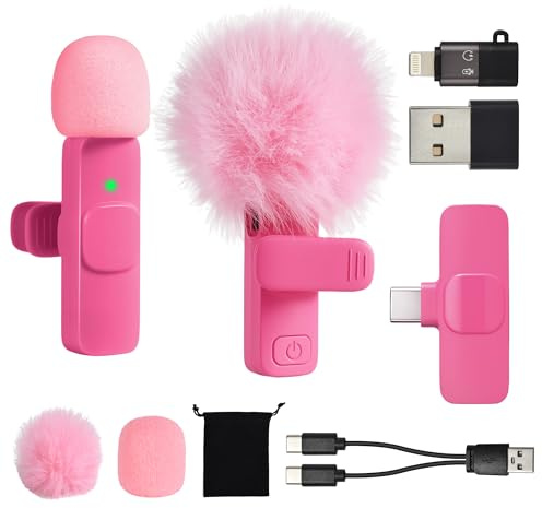 Mini Microfono Inalambrico para iPhone Movil Android Tablet iPad PC, 2 Mic de Solapa USB C para Podcast Vlogging Grabación de Video Youtube TikTok Creadores de Contenido Entrevista, Micro Rosa Fucsia