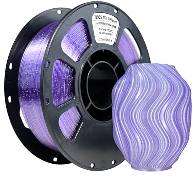 iBOSS PETG Filament 1.75mm Transparent Glitzer 1kg(2,2 Pfund)+/- 0,02mm,+/-0.02mm,Flammpunkt Transparent 3D-Druckerfilament Hohe Prazision,PETG Hellviolett