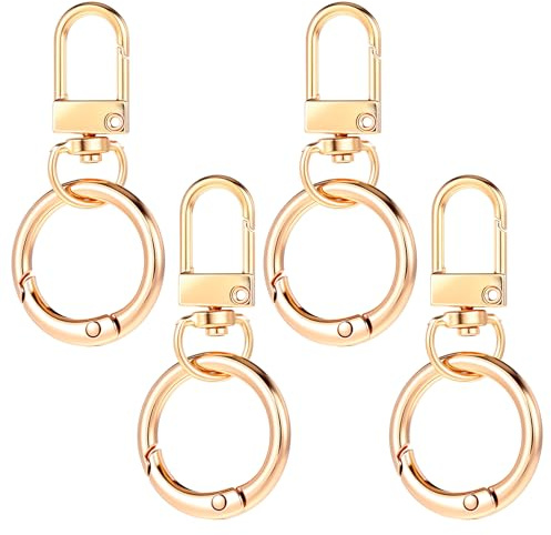 HJZHII 4 Stück Drehbare Karabinerhaken Metall Karabiner, 360° Drehbarem Drehverschlussclips mit doppelter Öffnung, Schlüsselanhänger mit Karabiner Drehfederdruckknopf, Robuster Druckhaken(Gold)
